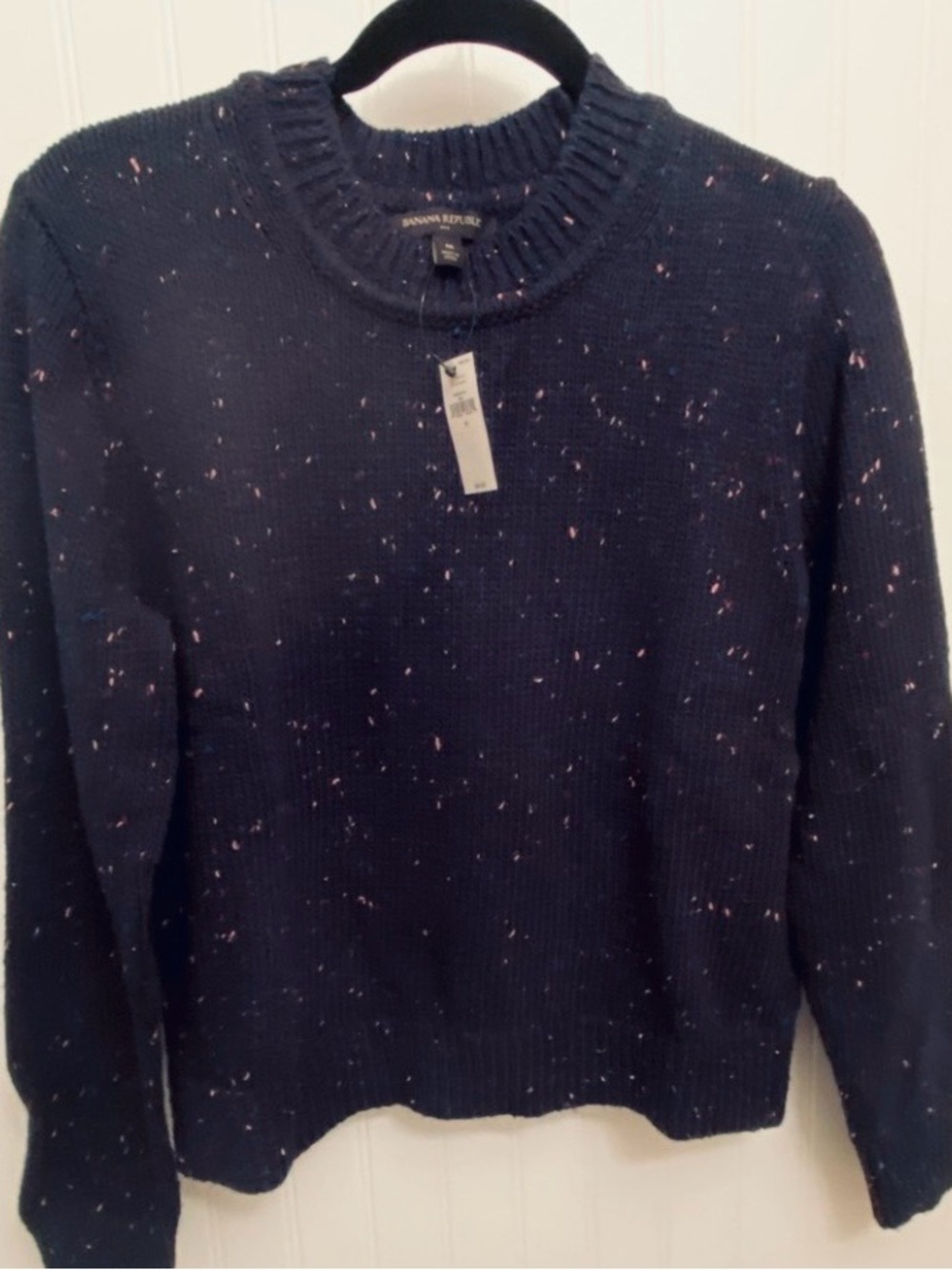 Banana Republic Navy Crewneck Sweater with Pink Speckle